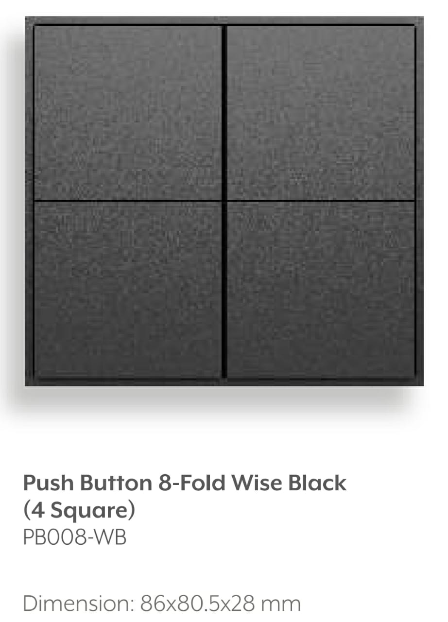 Push Button 8-Fold Wise Black (4 Square) PB008-WB Dimension: 86×80.5×28 mm